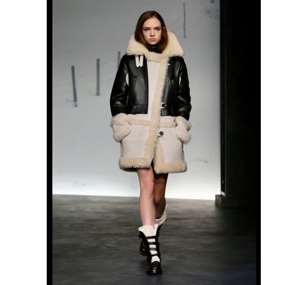 Coach Biker Sheepskin & Leather Coat Black Natural Made in Italy - Picture 4 of 16
